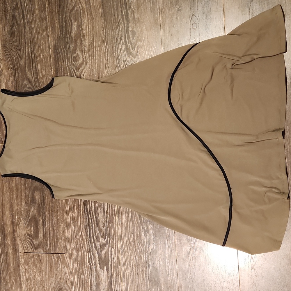 ❤️ LAUREN VIDAL BEIGE TANK MIDI DRESS WITH BLACK TRIM, LARGE - Picture 8 of 8
